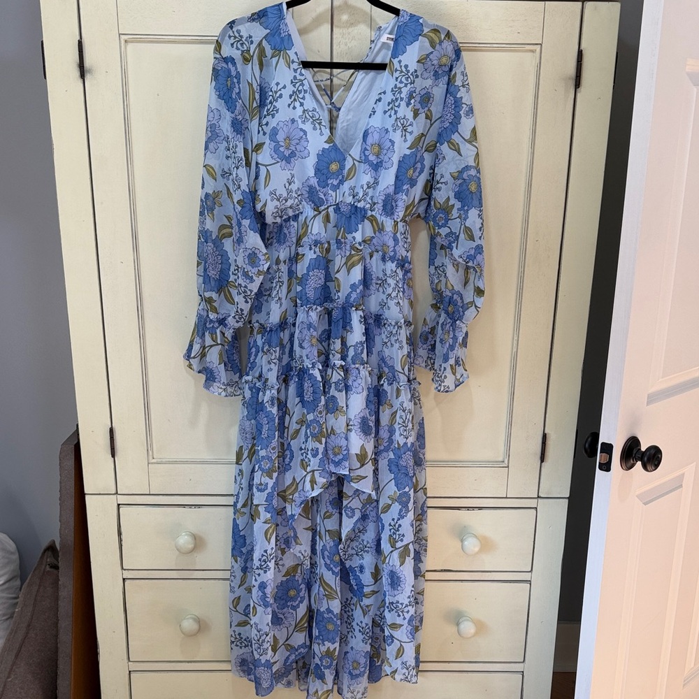 Steve Madden Blue Floral V-Neck Tiered Maxi Dress